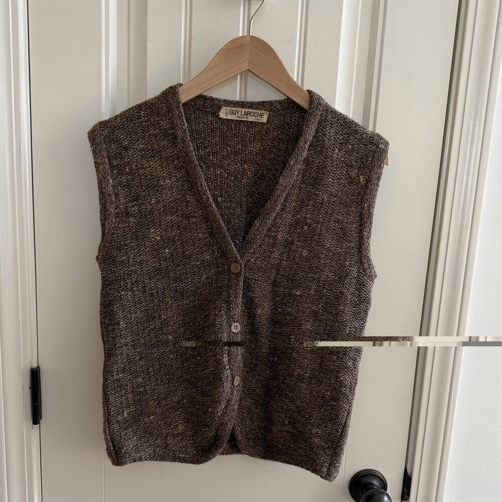 Vintage GUY LAROCHE Wool Blend Buttoned Brown Vest Made In Italy